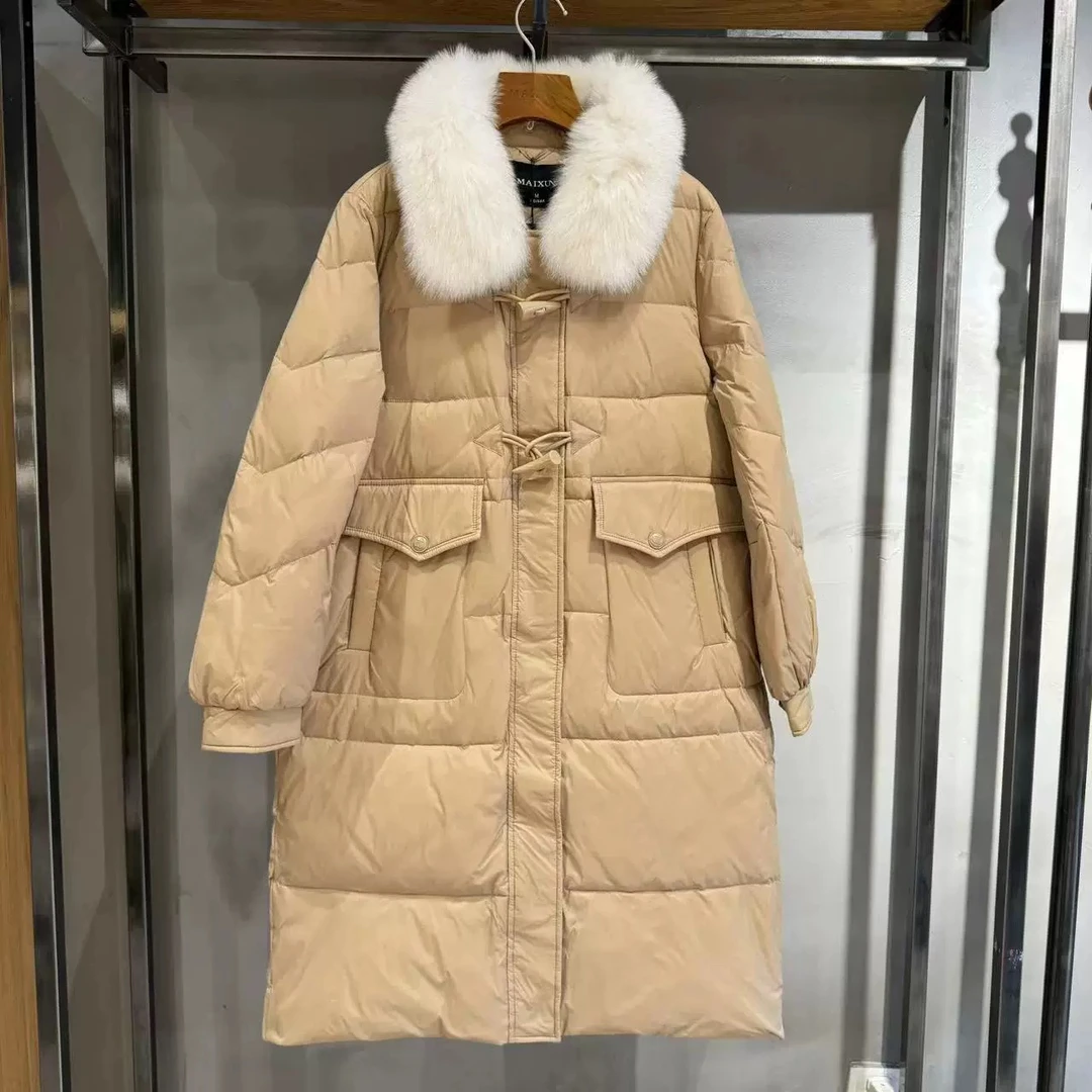 麦寻女装2024冬季新款大毛领中长款加厚收腰显瘦羽绒服yrlzp003