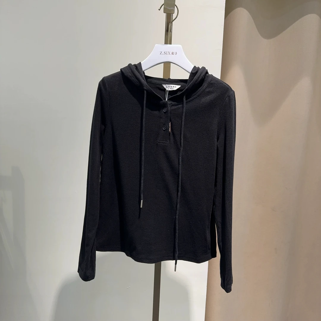 麦寻女装专柜正品秋款TXLXP002时尚连帽长袖t恤女修身显瘦打底衫