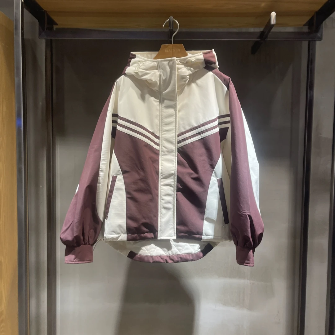 麦寻WASZQ001休闲连帽加厚冲锋衣拼色韩版显瘦宽松冬季新款葡萄紫