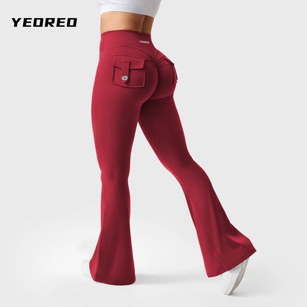 YEOREO Coreflex裸感口袋蜜桃收腹工装健身瑜伽日常显腿长喇叭裤