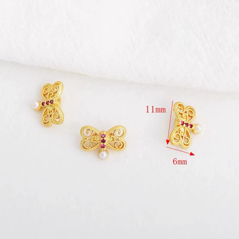 18k包金保色哑金镶嵌锆石贝蝴蝶结6*11mmdiy配件