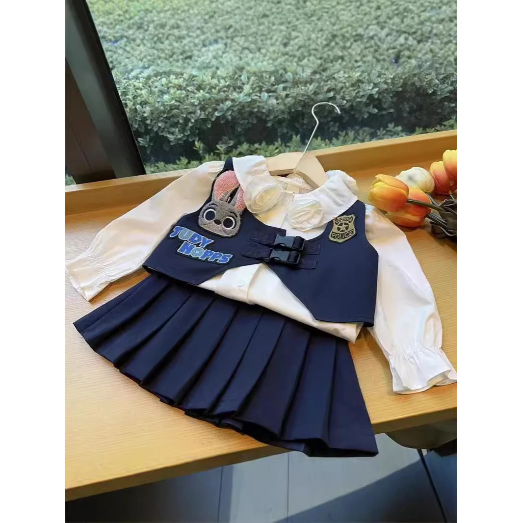 【阿楠】女童套装小兔子衬衫秋季百褶裙半身裙学院风新款三件套