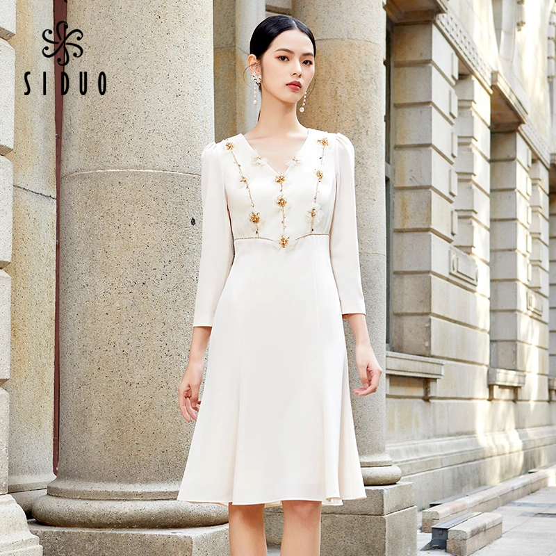 〖彩轩〗S22253高贵春季婚礼白色轻奢法式修身气质显瘦中长款礼服