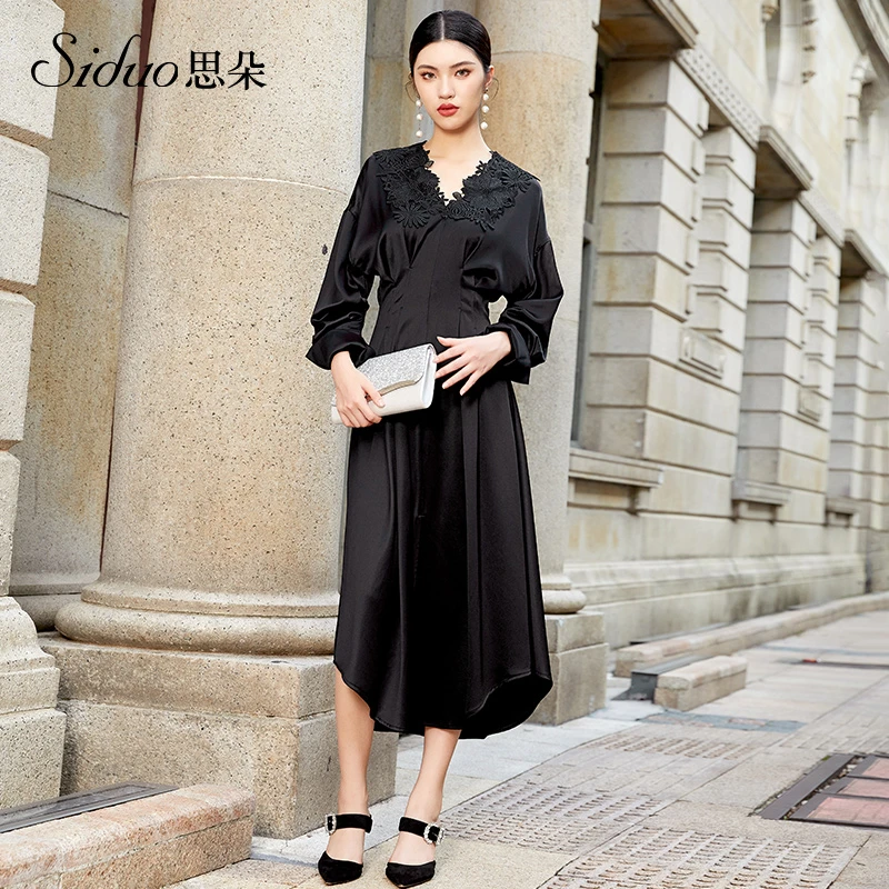 〖彩轩〗S23048 时尚古风宽松中长款宴会礼服黑色复古中式连衣裙