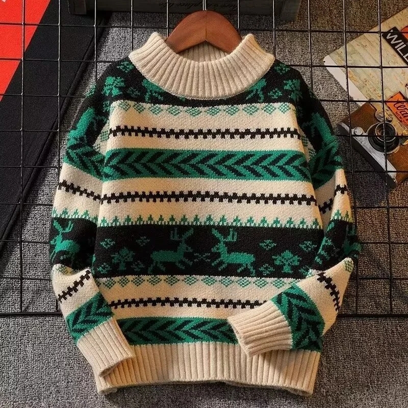 男童套头毛衣2025秋冬新款保暖时尚帅气翻领针织毛衣儿童洋气上衣