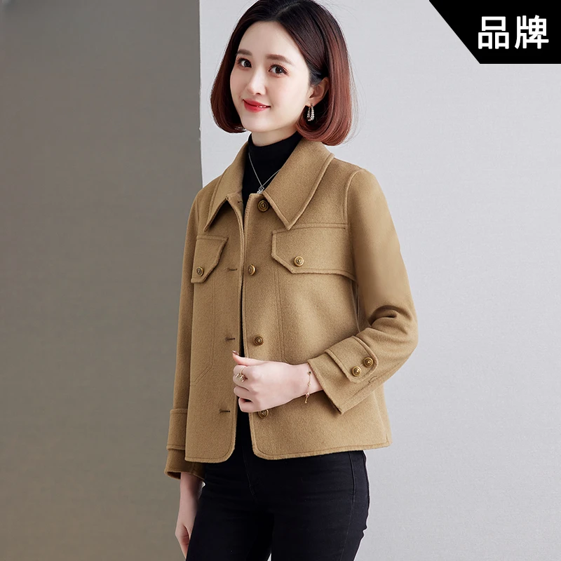 双面羊绒大衣女外套短款毛呢羊毛红色秋冬新款气质妈妈驼色小香风