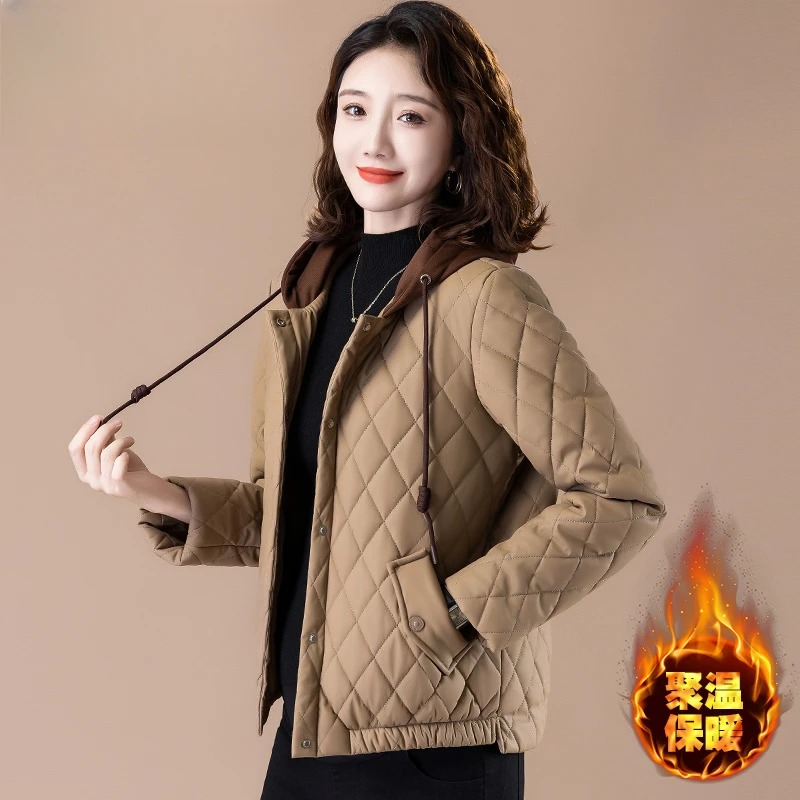 秋冬连帽棉衣外套女冬季2023新款中年妈妈时尚减龄保暖棉袄棉服女