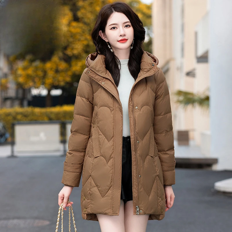 羽绒服女中长款2024新款冬季韩版加厚保暖时尚秋冬连帽外套上衣女