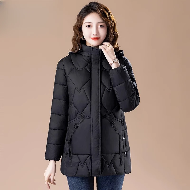 大码时尚棉服女中长款冬季2024新款宽松妈妈保暖冬装中老年棉服女