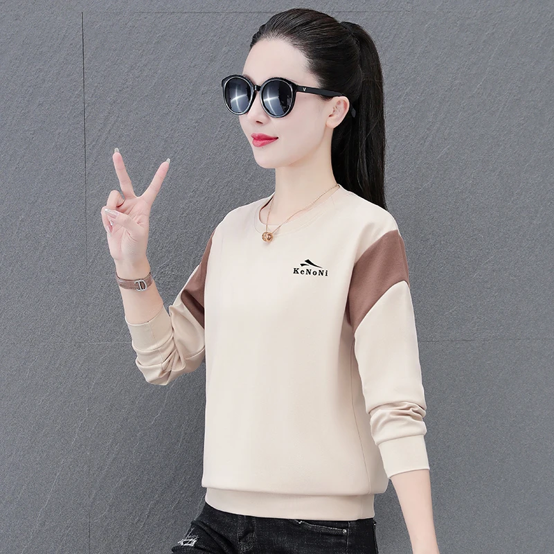 中年圆领卫衣女士长袖2024春秋款新款大码妈妈无帽薄款休闲上衣女