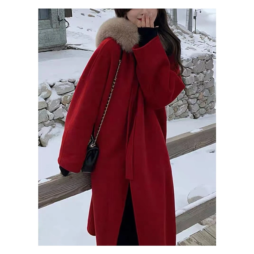 SGCD/丝贵纯都 维维  【新中式小魔女】大狐狸毛领双面羊毛大衣连帽