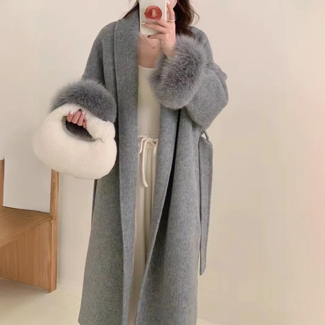 春款上新【冬日暮雪】韩系阔版双面手缝羊毛大衣女装 秋冬外套