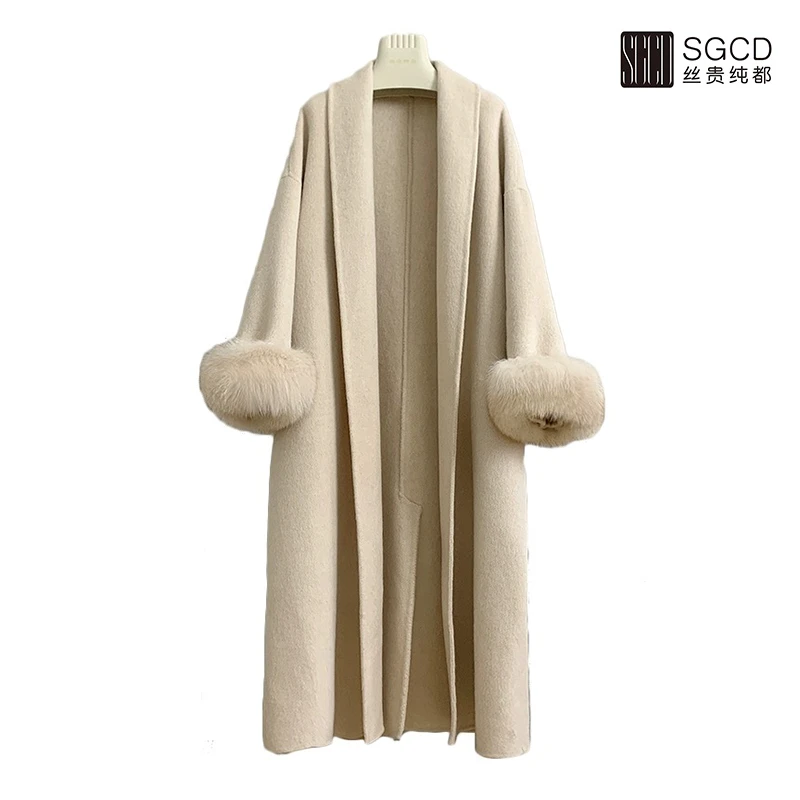 粉丝福利【冬日暮雪】升级版100狐狸毛双面手缝宽松轻奢羊毛大衣W