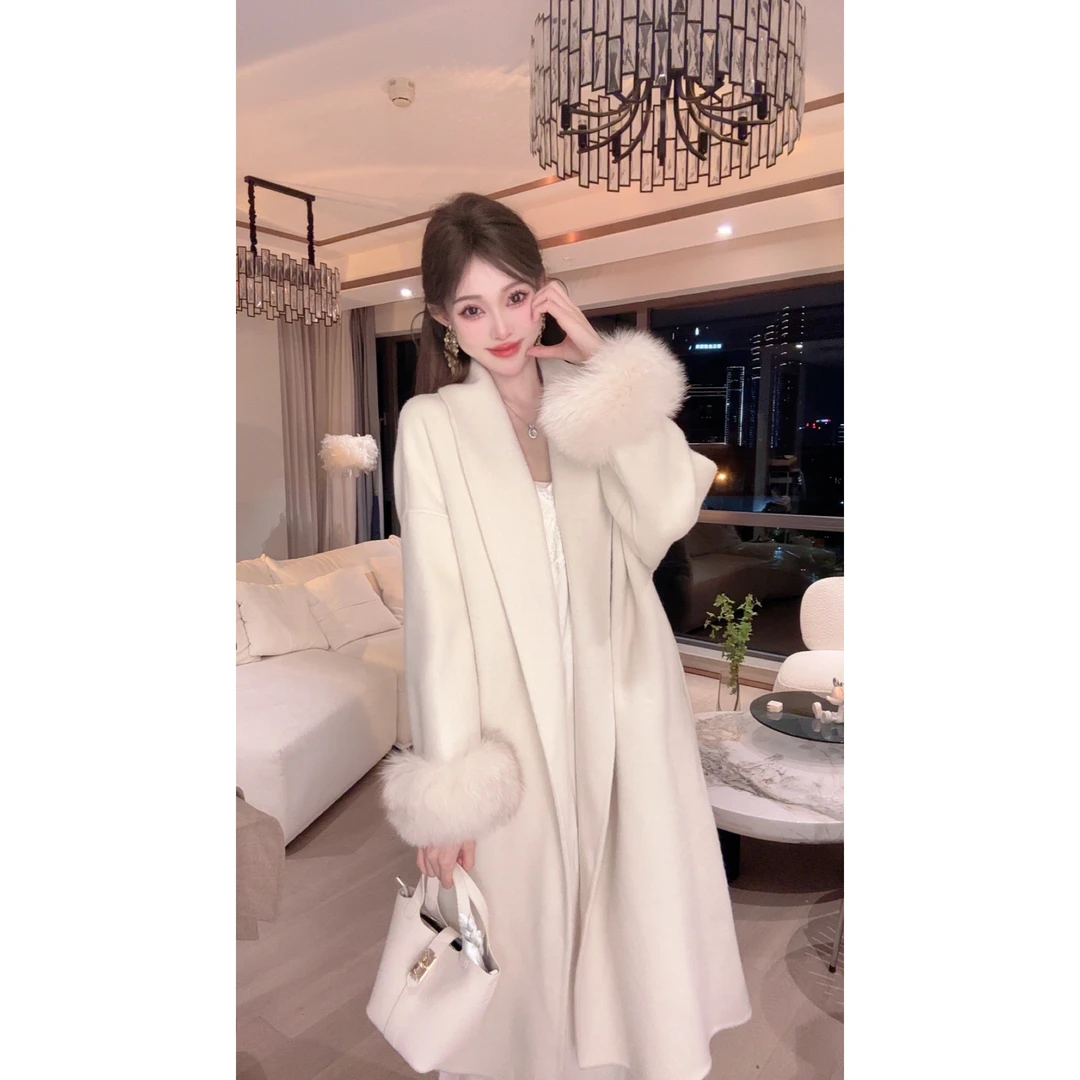 【小狐狸专属】冬日暮雪 韩系阔版双面手缝宽松羊毛大衣气质女外套