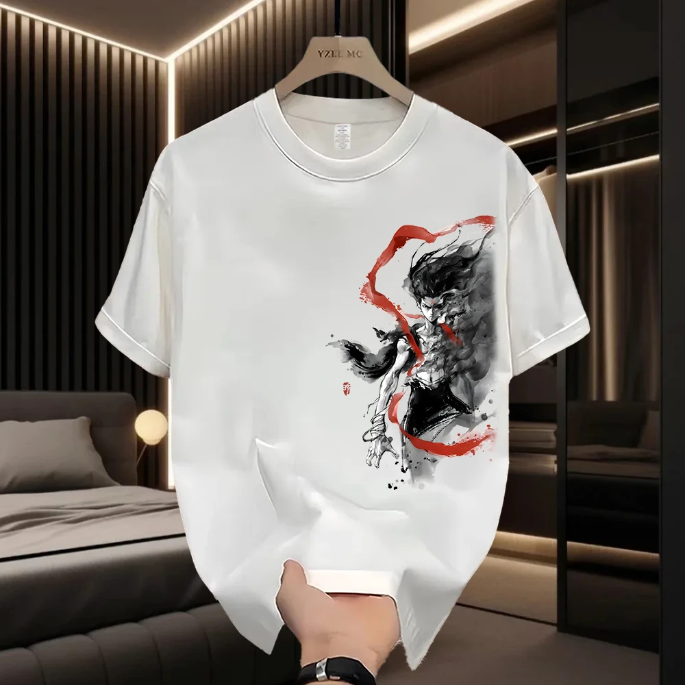 夏季国潮潮流新中式哪吒小众纯棉宽松男女T恤短袖简约印花设计感