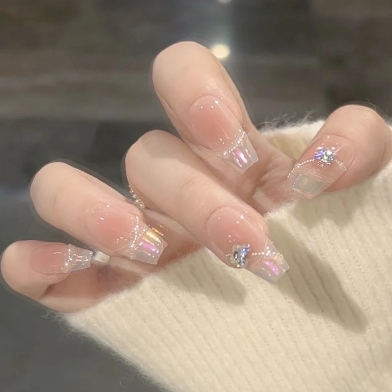 【北海日落】三仟手工穿戴甲  精致法式极光美甲 极简ins风