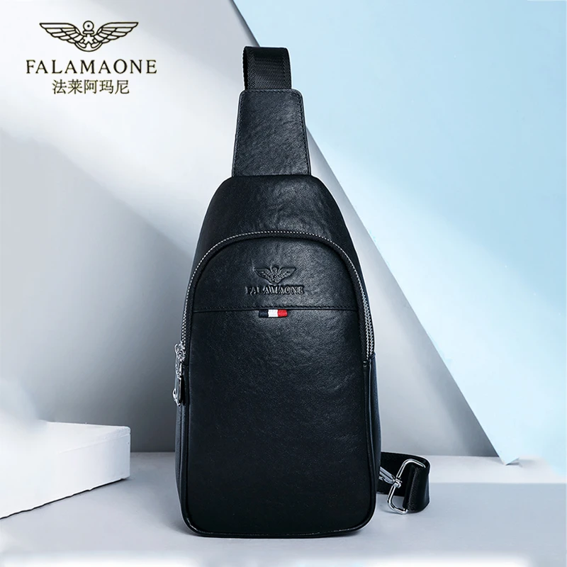 FALAMAONE/法莱正品男高档胸前包真皮斜挎包奢侈品百搭多功能胸包