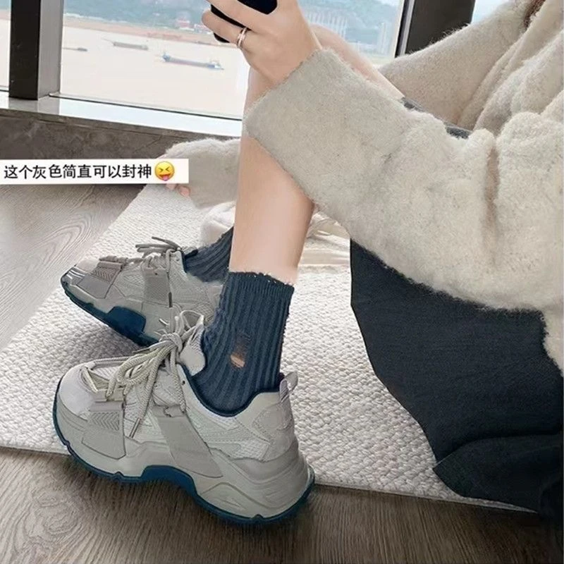 真皮老爹鞋女ins潮2025秋季新款透气百搭复古显脚小休闲运动鞋