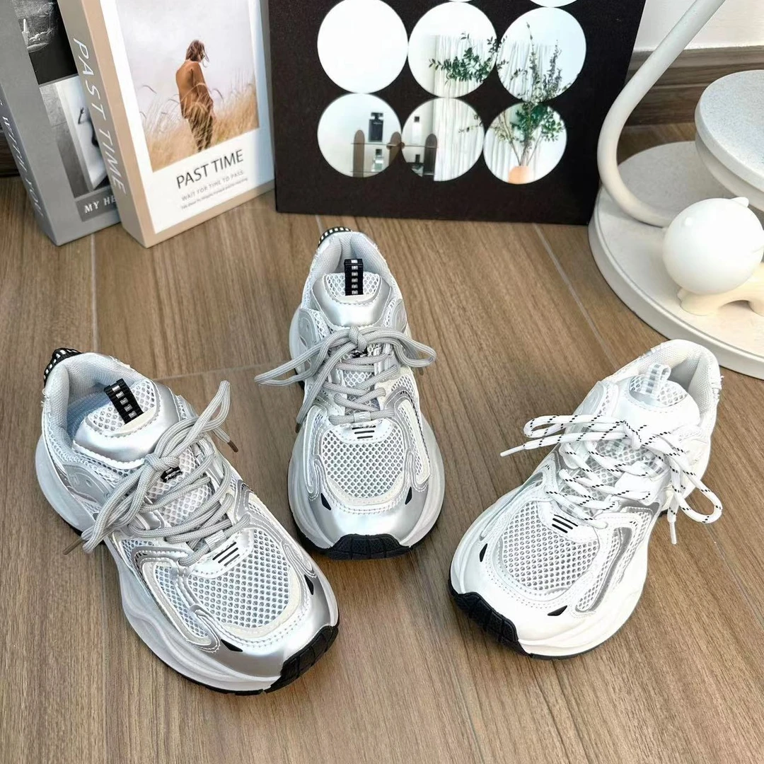 老爹鞋女2025春季新款厚底运动百搭轻便爆款网面薄款休闲小白鞋