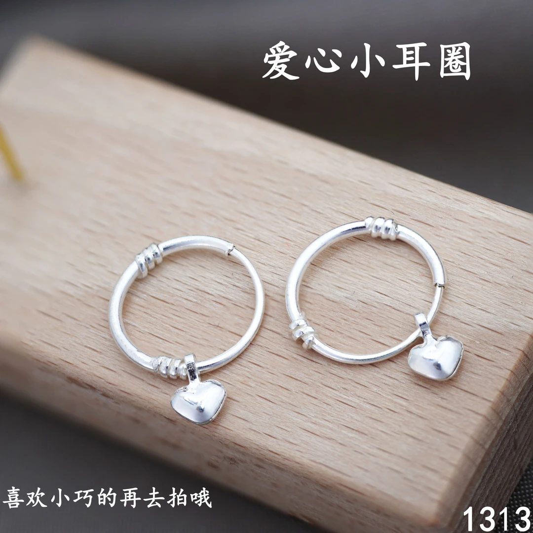 足银耳饰 苗乐足银爱心时尚小耳圈简约百搭精致小众小巧设计