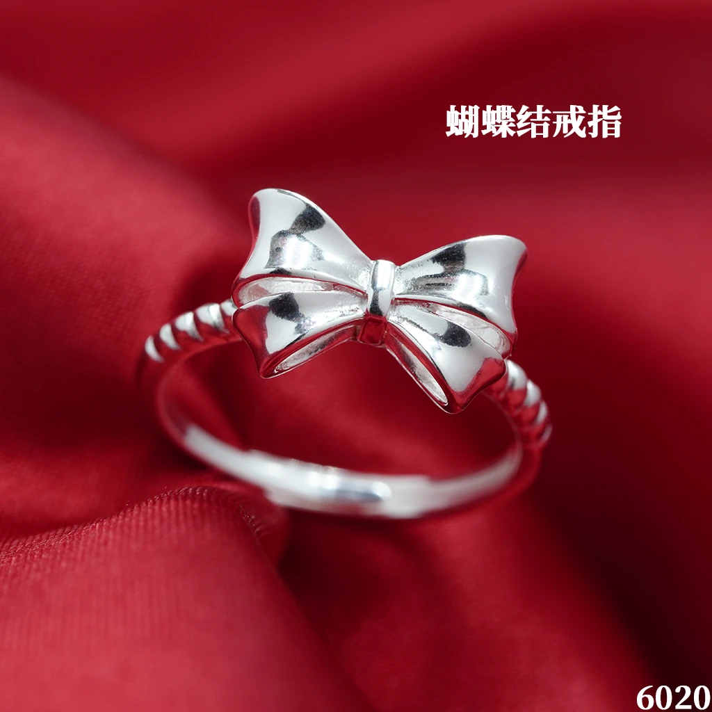 足银戒指 苗乐足银蝴蝶结戒指细闪彩虹简约轻奢小众可调节