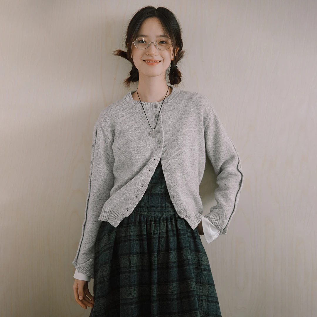 【阴天毛衣开衫】步履不停 秋冬羊毛多扣短款针织开衫毛衣外套女