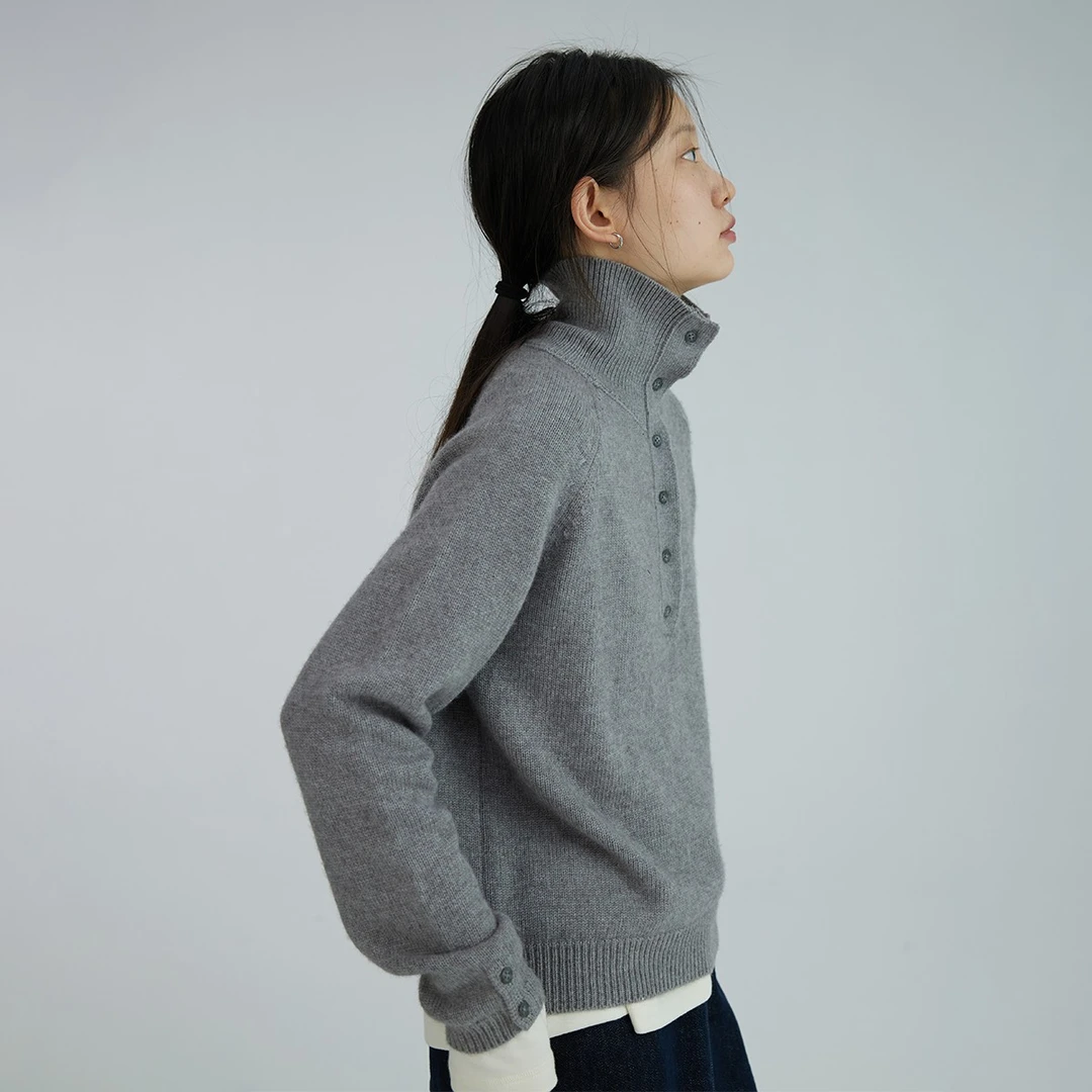 【灰鸽子毛衣】步履不停  秋冬设计师款百搭立领半开襟套头毛衣