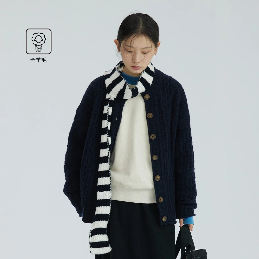 【阿兰毛衣开衫外套】步履不停 秋冬设计师款全羊毛绞花毛衣外套