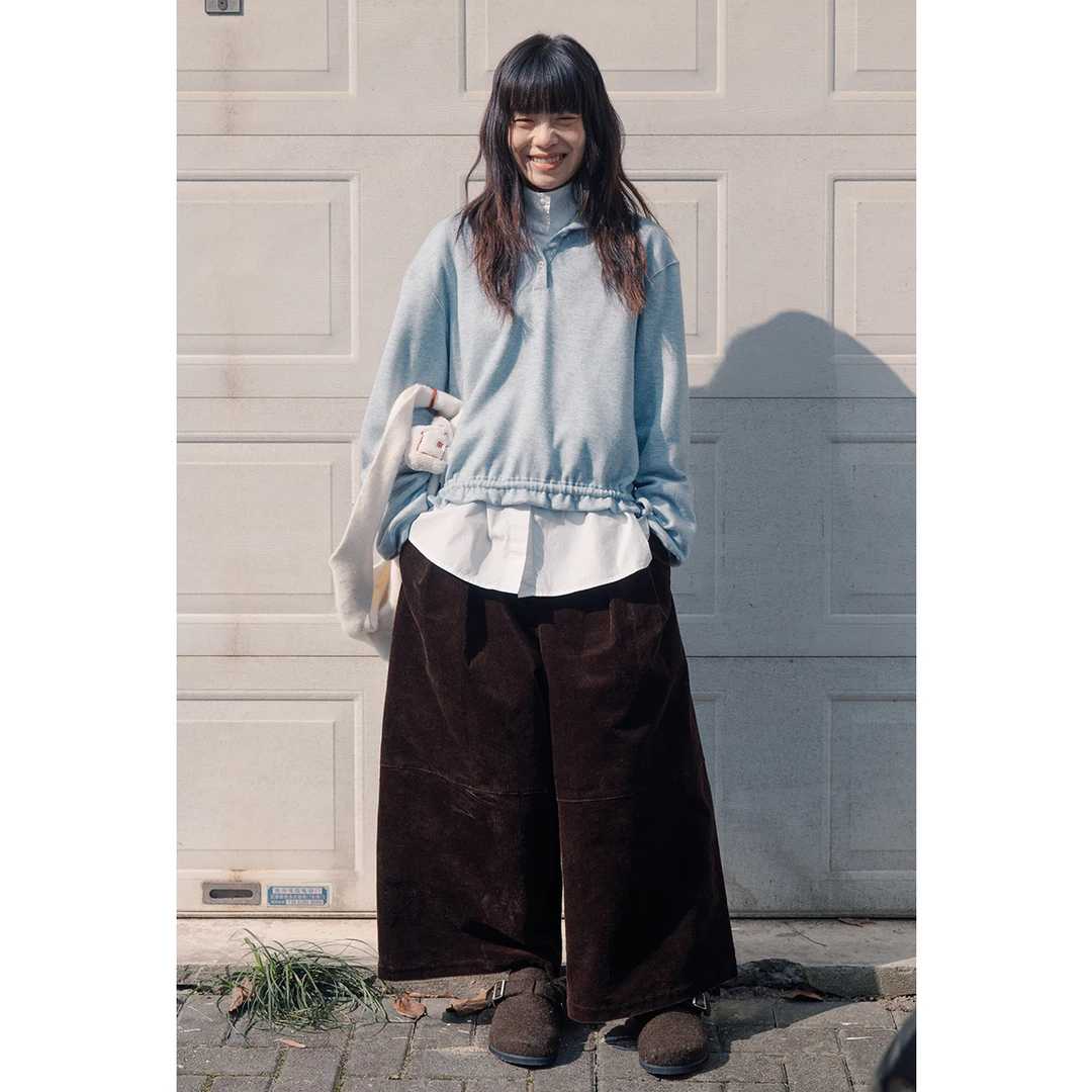 【蓝山阔腿裤】步履不停 秋冬复古灯芯绒阔腿裤咖色九分裤长裤女裤