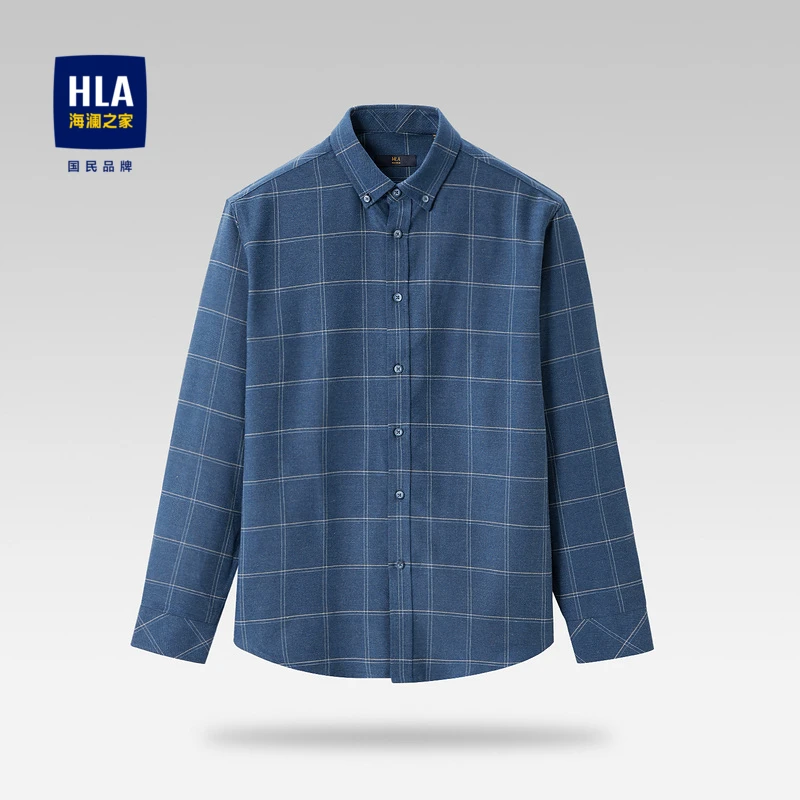 HLA/海澜之家休闲衬衫大格子时尚经典柔软保暖男士长袖休闲衬衫