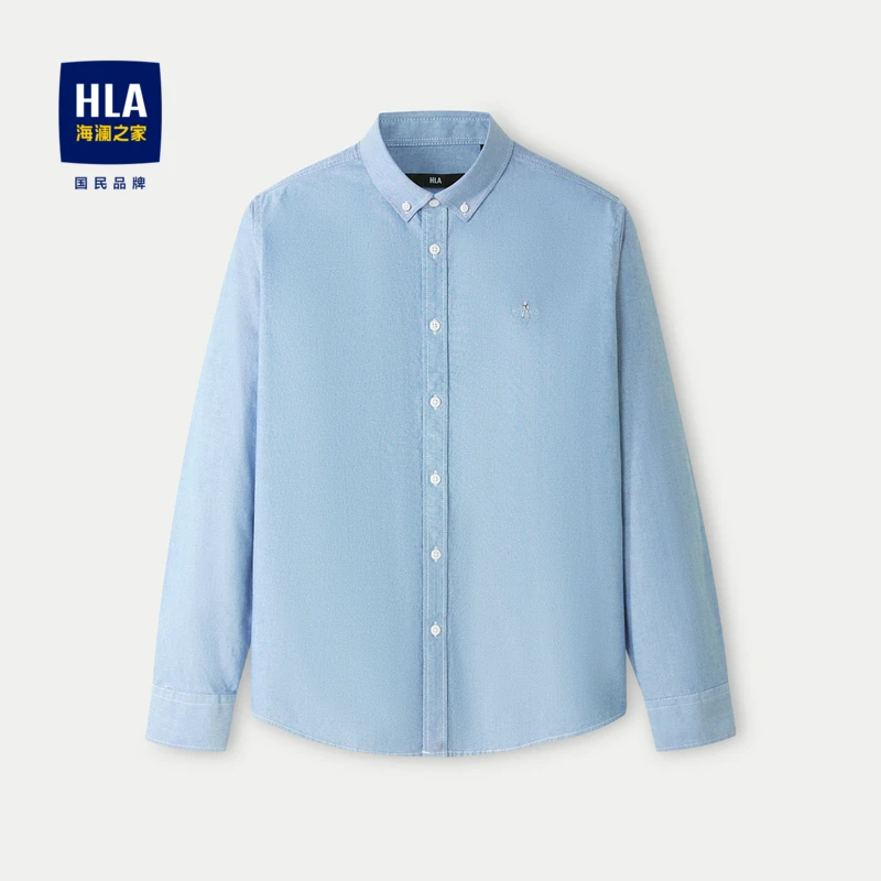 HLA/海澜之家国民臻品长袖休闲衬衫制扣领纯棉衬衣男