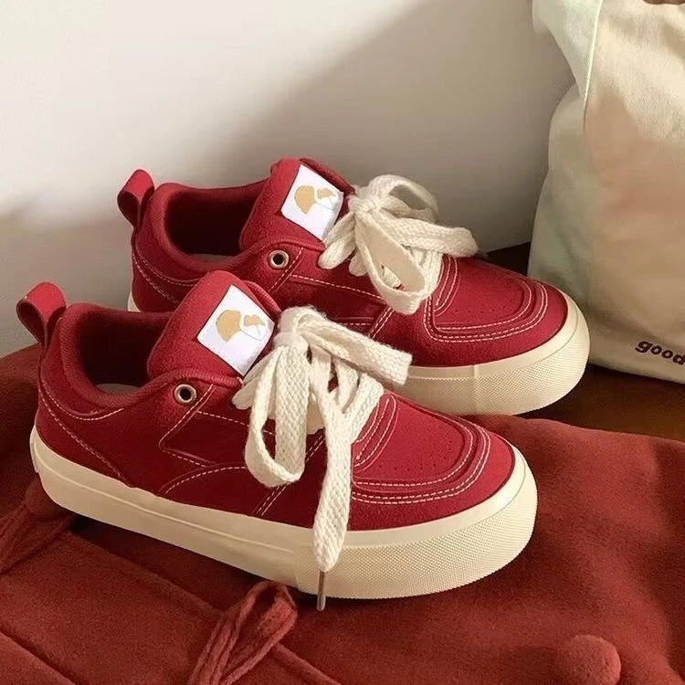 回力瑞复古红色板鞋女ins百搭休闲港风chic鞋子2023新款帆布鞋