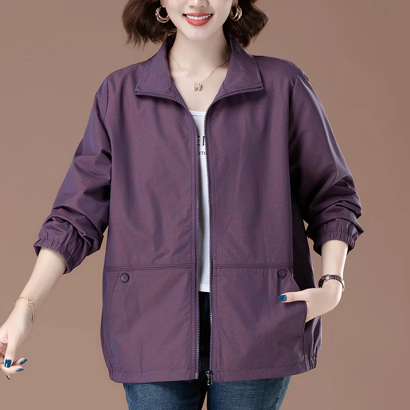 妈妈秋装短外套2024新款洋气中老年女士春秋拉链夹克百搭薄款上衣