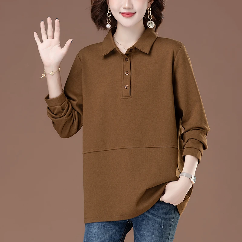 加肥加大码翻领卫衣女春秋薄款中年妈妈有领宽松女士外套新款上衣