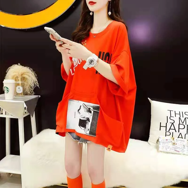个性口袋短袖爆款夏季女T恤百搭创意柔软棉T洋气显瘦遮肉透气舒适