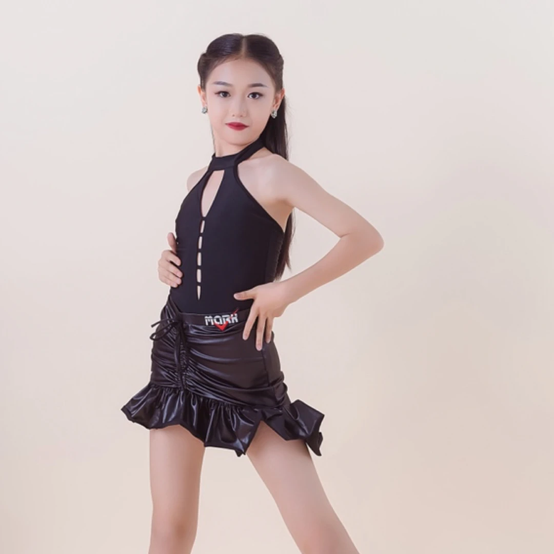 玛珂儿 MARK舞服网红拉丁舞夏季分体小皮裙时尚美背黑色