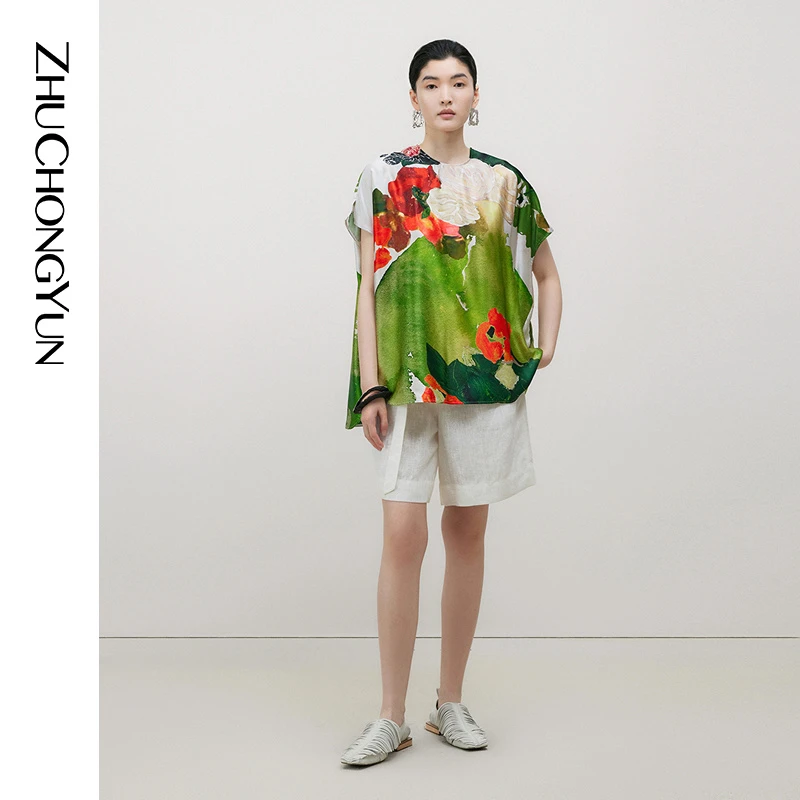 【壁中花影】ZHUCHONGYUN夏原创花稿宽松短袖上衣C1EG22731
