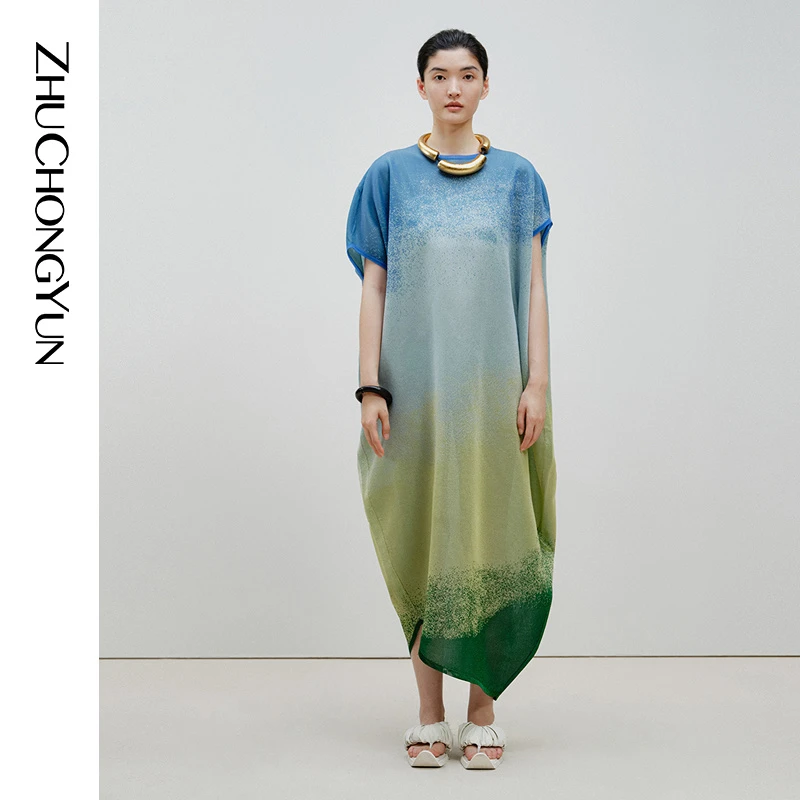 【碧蓝水雾】ZHUCHONGYUN2024夏新款不规则设计针织连衣裙C1EG2838M
