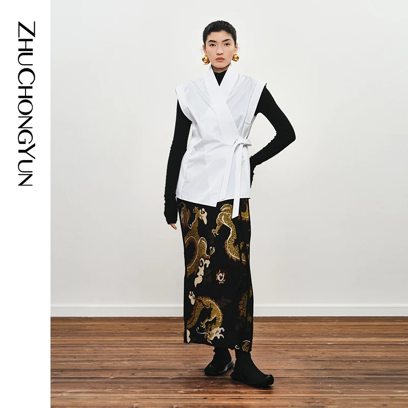 【龙腾悦色】ZHUCHONGYUN2024冬提花丝毛混纺直筒半裙C1EG42442