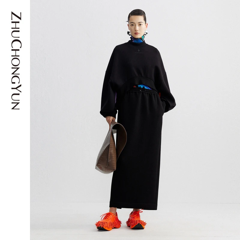 ZHUCHONGYUN2023冬新款简约设计感落肩短上衣C1DE43251