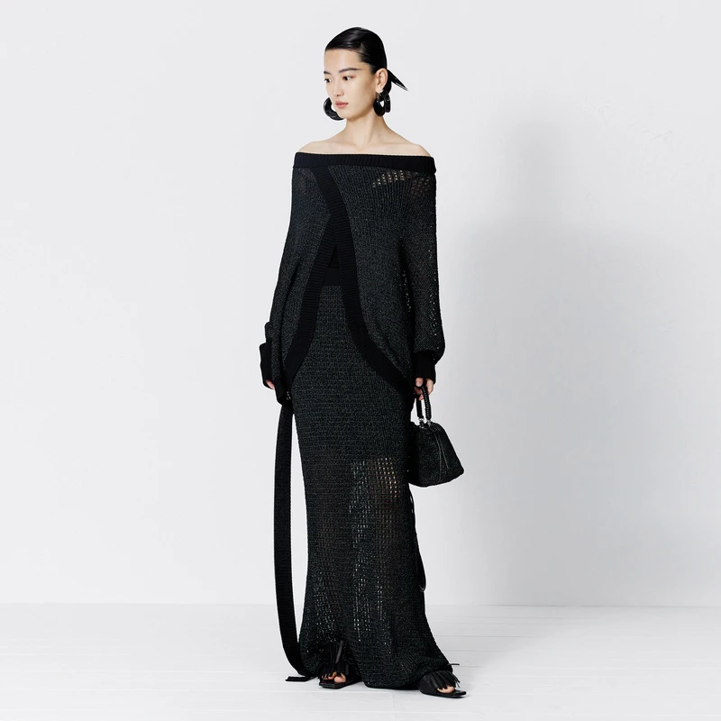 ZHUCHONGYUN2023夏新款优雅镂空针织时尚气质黑色鱼尾裙C1DE2858M