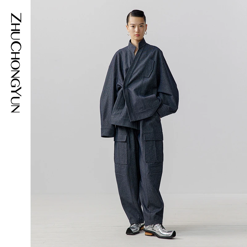 ZHUCHONGYUN2023新款新中式牛仔立领交襟外套C1DE10988