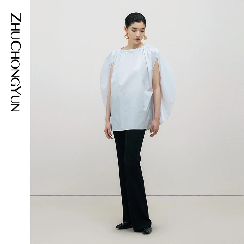 ZHUCHONGYUN2024夏新款黑色高腰修身喇叭裤长裤子C1EG25205