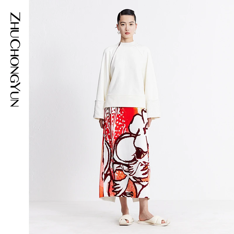 ZHUCHONGYUN2023秋新款时尚简约风拉链斜襟阔袖上衣C1DE30711