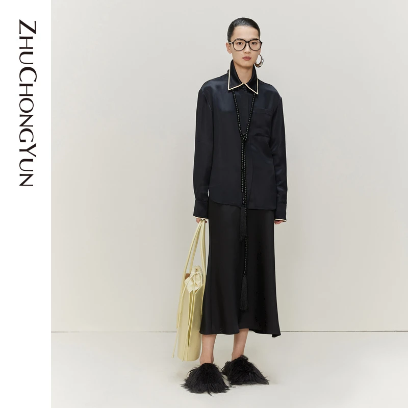 ZHUCHONGYUN2022春新款通勤时尚纯色长袖衬衫女士C1CX12659外套