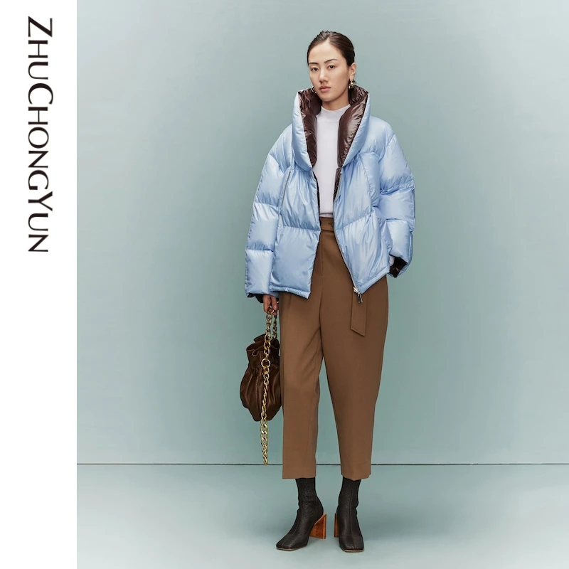 【防寒】ZHUCHONGYUN冬绗缝高领白鹅绒短款羽绒服外套C1BW4411Y