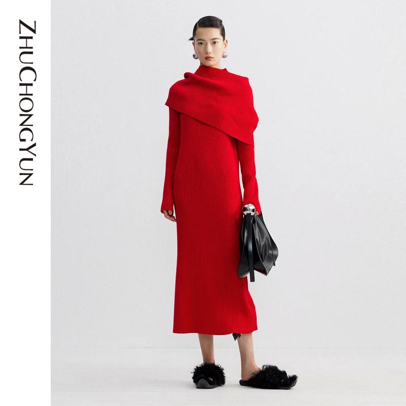 【新年系列】ZHUCHONGYUN2023红色无缝针织针织连衣裙C1DE4837M