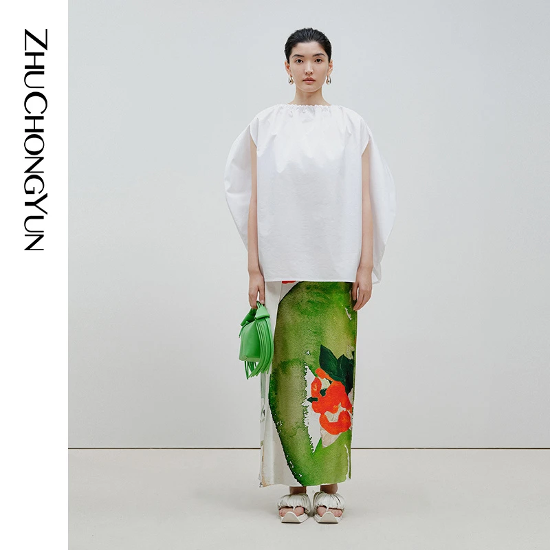 【壁中花影】ZHUCHONGYUN夏开片设计宽松直筒半裙C1EG22762