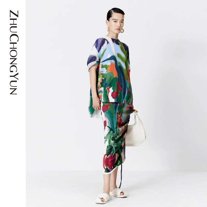 【沐风沃棉】ZHUCHONGYUN2023夏新款醒雨印花休闲T恤