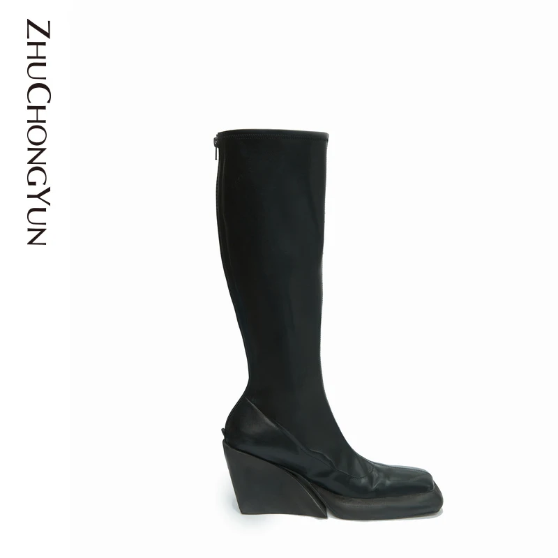 ZHUCHONGYUN秋新款原创设计简约时尚厚底高帮靴子女鞋C2CX34144